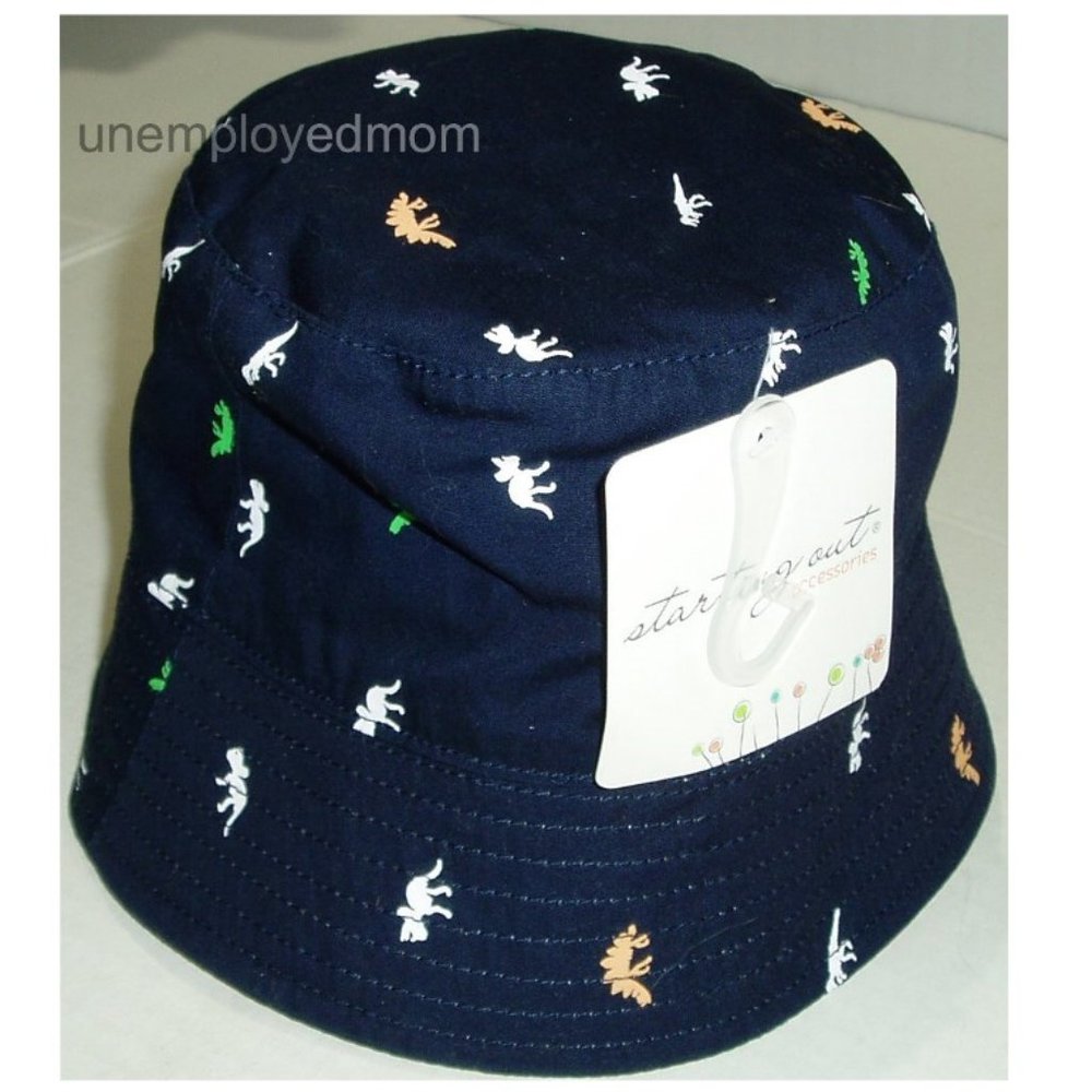 Dinosaur Navy Orange Stripe Reversible Bucket Hat